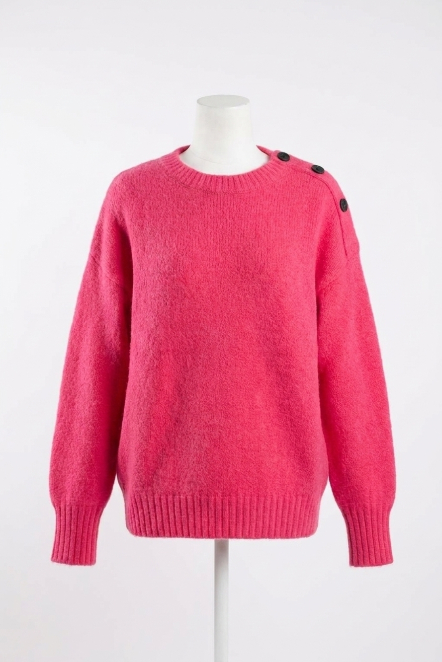 NEW BLU PEPPER button tab shoulder pullover sweater in fuchsia